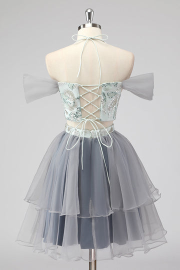 Off The Shoulder Cut Out A Line Grøn Kort Homecoming Kjole